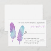 Boho Bohemisch Feather Lila und Blue Wedding RSVP Karte (Vorne/Hinten)
