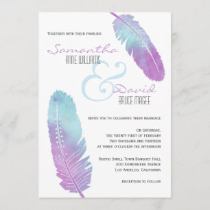 Boho Bohemisch Feather Wedding Lila und blau Einladung
