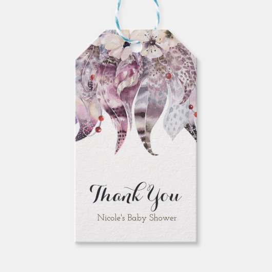 Boho Bohemisch Feathers Chic Rustic Glam Gevor Geschenkanhänger (Vorderseite)