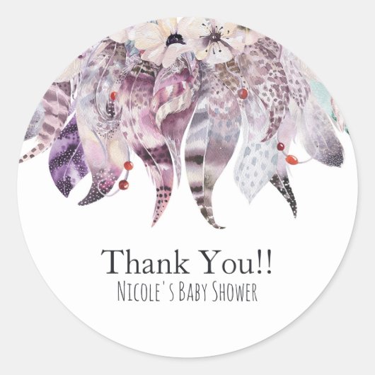 Boho Bohemisch Feathers Rustikales Gastgeschenk Runder Aufkleber (Vorderseite)