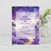 Boho Bohemisch Lavender Wedding Einladung (Stehend Vorderseite)