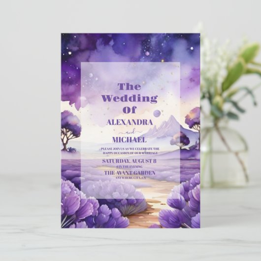 Boho Bohemisch Lavender Wedding Einladung (Stehend Vorderseite)
