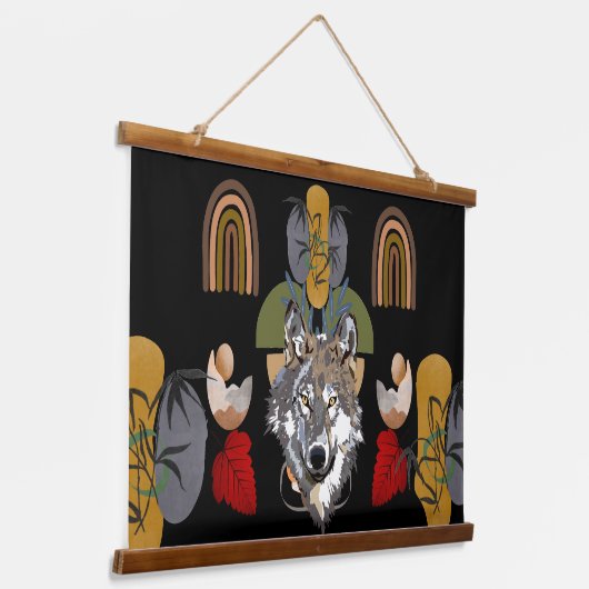 Boho Bohemisch Modern Art Fox Earth Mauer Wandteppich Mit Holzrahmen (Gewinkelt)