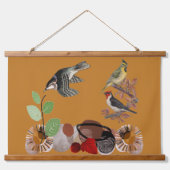 Boho Bohemisch Moderne Kunst Frühjahr Natur Vogelm Wandteppich Mit Holzrahmen (Vorne)