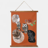 Boho Bohemisch moderne Kunst Owls Natureismauer Wandteppich Mit Holzrahmen (Vorderseite)