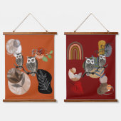 Boho Bohemisch moderne Kunst Owls Natureismauer Wandteppich Mit Holzrahmen (Doppelt)