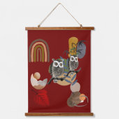 Boho Bohemisch moderne Kunst Owls Natureismauer Wandteppich Mit Holzrahmen (Vorderseite 2)