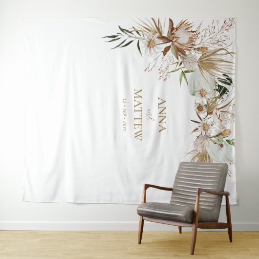 Boho Bohemisch Name Wedding Backdrop Tapestry Wandteppich (Beispiel (Horizontal))