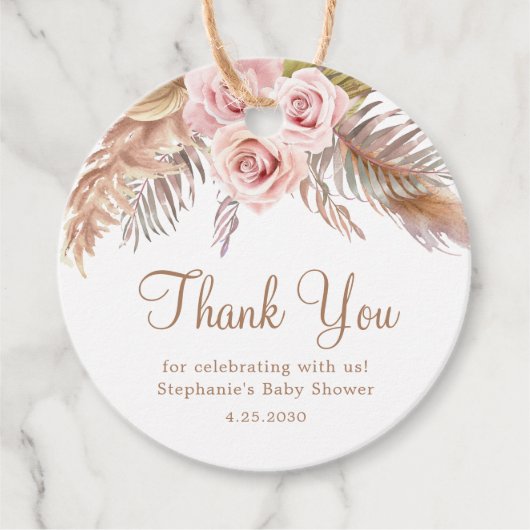 Boho Bohemisch Pampas Grass Babydusche Danke Geschenkanhänger (Vorderseite)