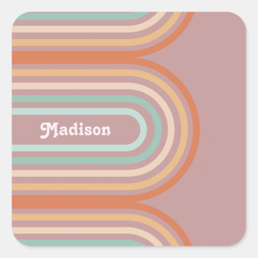 Boho Bohemisch Pastel Rainbow Mauve Hintergrund Quadratischer Aufkleber (Vorderseite)