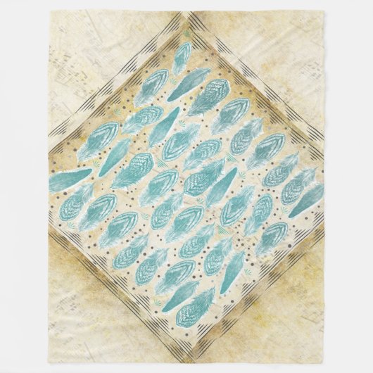 Boho Bohemisch Rustikale Abstrakte Federmuster Fleecedecke (Vorderseite)