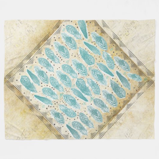 Boho Bohemisch Rustikale Abstrakte Federmuster Fleecedecke (Vorderseite (Horizontal))