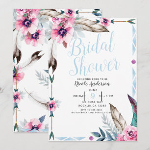 Boho Bohemisch Tribal Chic Floral Watercolor Brida Einladung