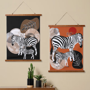 Boho Bohemisch Wall Art Zebra Leinwand Mutter Kind Wandteppich Mit Holzrahmen