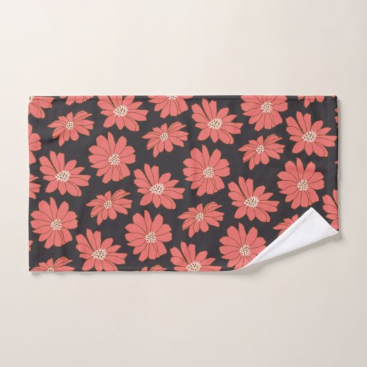 Boho Bohemische botanische Blume in Marine und Rot Badhandtuch Set (Handtuch)