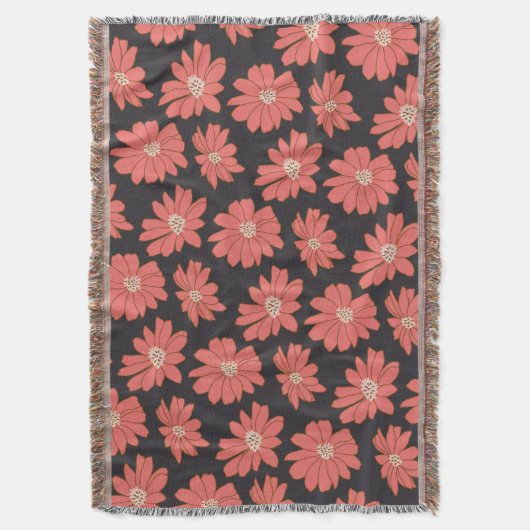 Boho Bohemische botanische Blume in Marine und Rot Decke (Vorderseite Vertikal)
