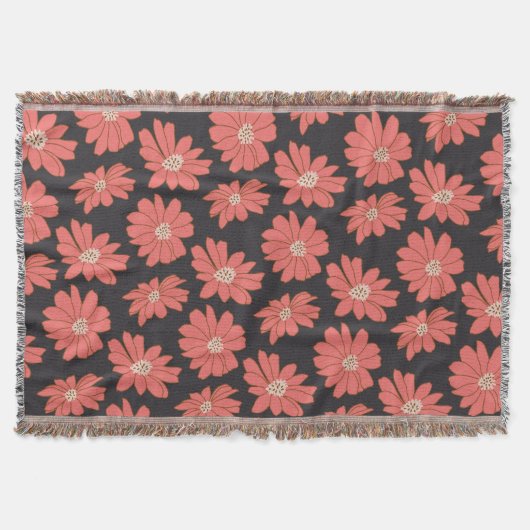 Boho Bohemische botanische Blume in Marine und Rot Decke (Vorderseite)