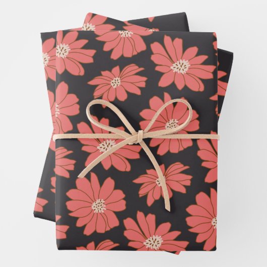 Boho Bohemische botanische Blume in Marine und Rot Geschenkpapier Set (Beispiel)