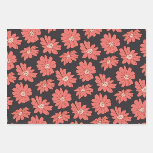 Boho Bohemische botanische Blume in Marine und Rot Geschenkpapier Set (Vorderseite)