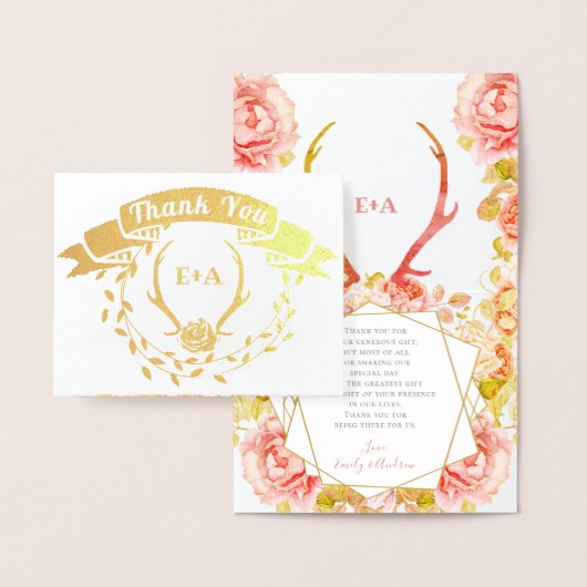 Boho Bohemische Hirschliebling und Rose Rosa Hochz Folienkarte (Anzeige)