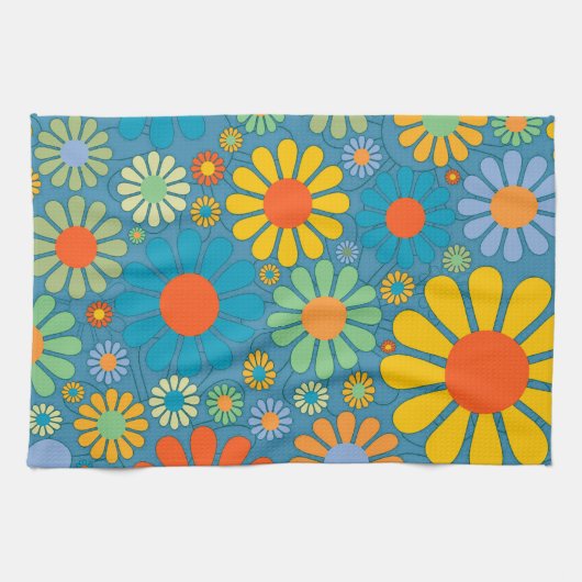 Boho Bohemische Retro bunte BlumenBlumen Geschirrtuch (Horizontal)