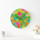 Boho Bohemische Retro bunte BlumenBlumen Große Wanduhr (Zuhause)
