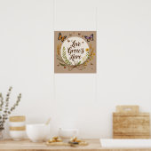 Boho, Bohemische Wildblumen, Schmetterlinge, Weize Poster (Küche)