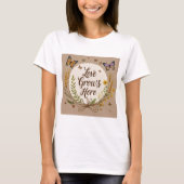 Boho, Bohemische Wildblumen, Schmetterlinge, Weize T-Shirt (Vorderseite)