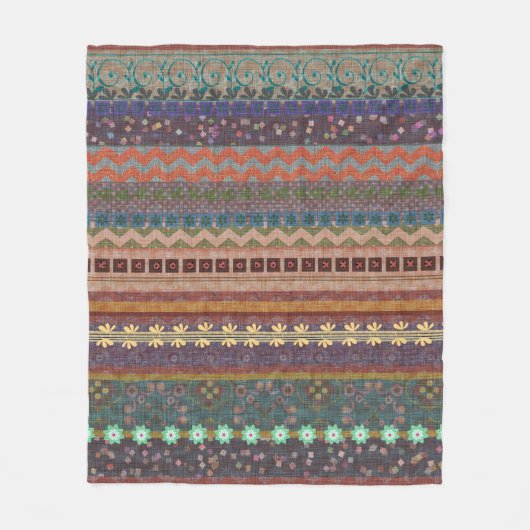 Boho Bohemisches Retro buntes Muster Fleecedecke (Vorderseite)