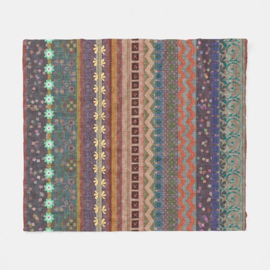 Boho Bohemisches Retro buntes Muster Fleecedecke (Vorderseite (Horizontal))