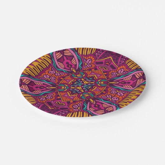 Boho Bohemisches Retro buntes Muster Pappteller (Schrägansicht)