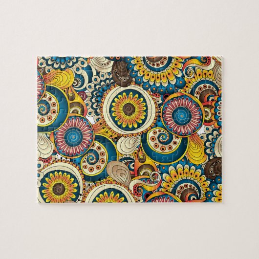 Boho Bohemisches Retro buntes Muster Puzzle (Horizontal)