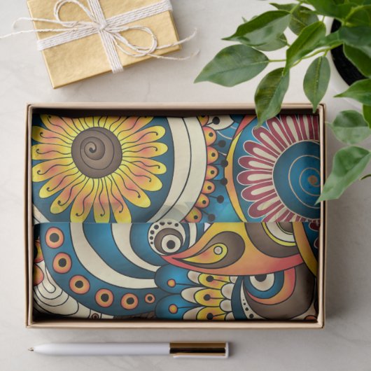Boho Bohemisches Retro buntes Muster Seidenpapier (Geschenk)