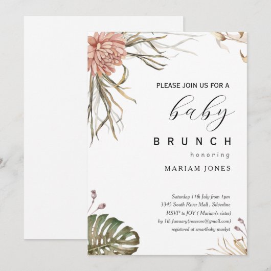 Boho-Böhmische Babydusche Einladung (Vorne/Hinten)