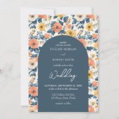 Boho Boje Pfirsichgelb und cremefarbene Blume Einladung (Vorderseite)