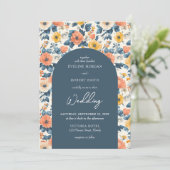 Boho Boje Pfirsichgelb und cremefarbene Blume Einladung (Stehend Vorderseite)