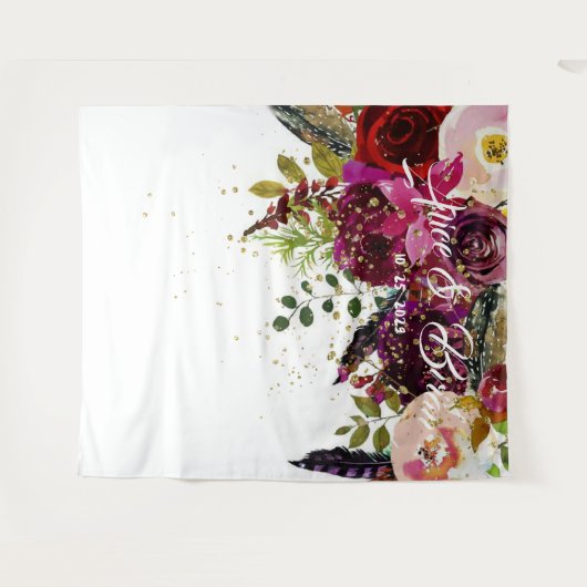 Boho Bold Burgundy Floral Wedding Backdrop Wandteppich (Vorderseite (Horizontal))