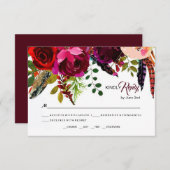 Boho Bold Burgundy Floral Wedding RSVP (Vorne/Hinten)