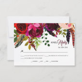 Boho Bold Burgundy Floral Wedding RSVP Karte (Vorderseite)