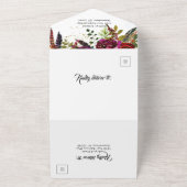 Boho Bold Burgundy Navy Floral Wedding All In One Einladung (Außenbereich)