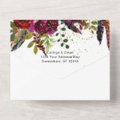 Boho Bold Burgundy Navy Floral Wedding All In One Einladung (Rückseite)