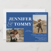 Boho bold names 3 photos wedding chic blue einladung (Vorderseite)