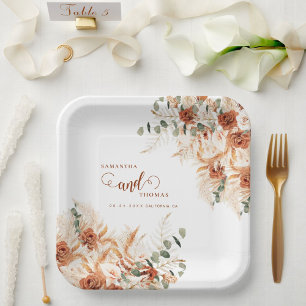 Boho Bold Pampas Floral Wedding Pappteller