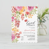 Boho Bold Watercolor Floral Foto Graduation Party Einladung (Stehend Vorderseite)