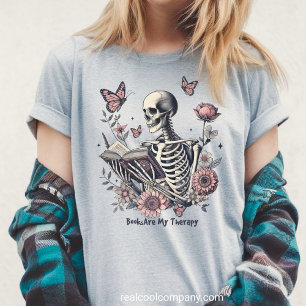 Boho-Book-Liebhaber-Skelett-T-Shirt – Gruselig süß Tri-Blend Shirt