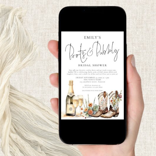 Boho Boots und Bubbly Brautparty Einladung