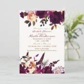 Boho Bordeaux Maroon Floral Fall Brautparty Einladung (Stehend Vorderseite)