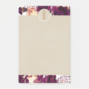 Boho Bordeaux Marsala Floral Kraft Rustik Monogram Post-it Klebezettel