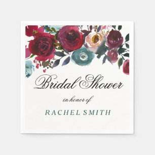 Boho Bordo Burgundy Red Blume Brautparty Serviette