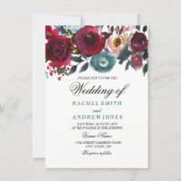 Boho Bordo Burgundy Red Blume Einladung Hochzeit
